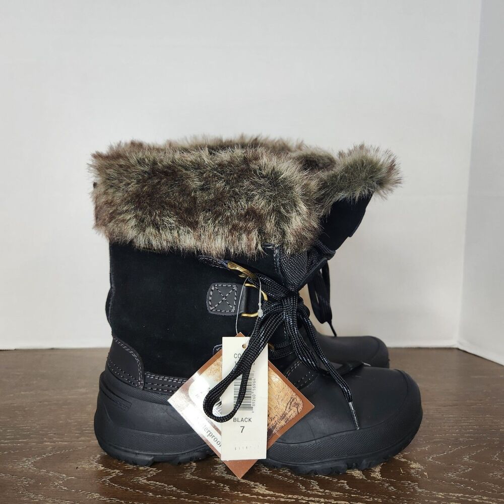 NEW Khombu Women's Black Slope Waterproof Leather Upper Winter Snow Boots Sz 7M